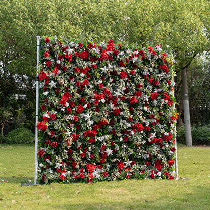 MC-B: Christmas Fabric Backdrop Artificial rolling up flower wall 4*8ft+Xmas Loose Flowers+ 1 Flower Wall Stand Rose Morning