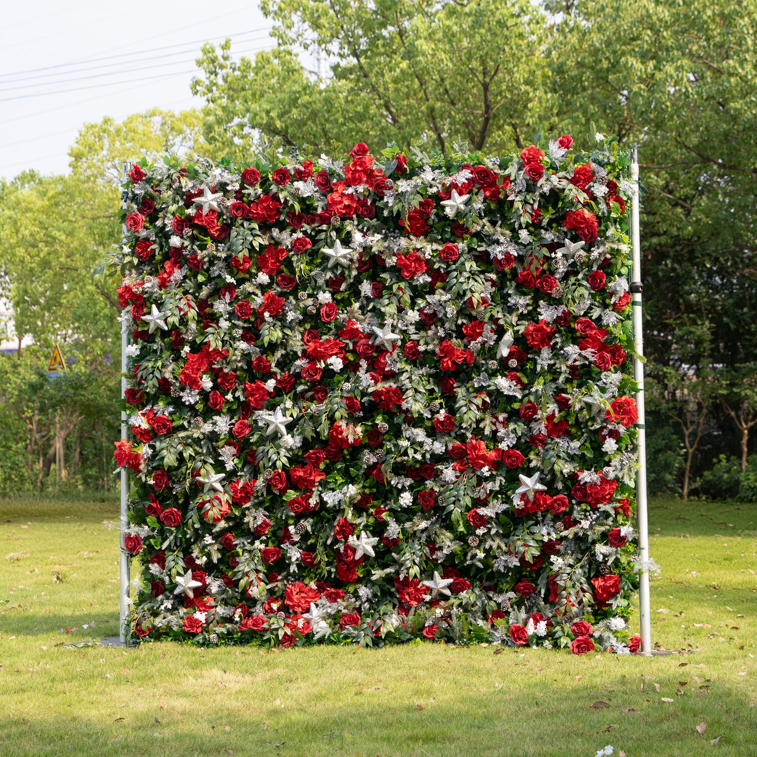 MC-B: Christmas Fabric Backdrop Artificial rolling up flower wall 4*8ft+Xmas Loose Flowers+ 1 Flower Wall Stand Rose Morning