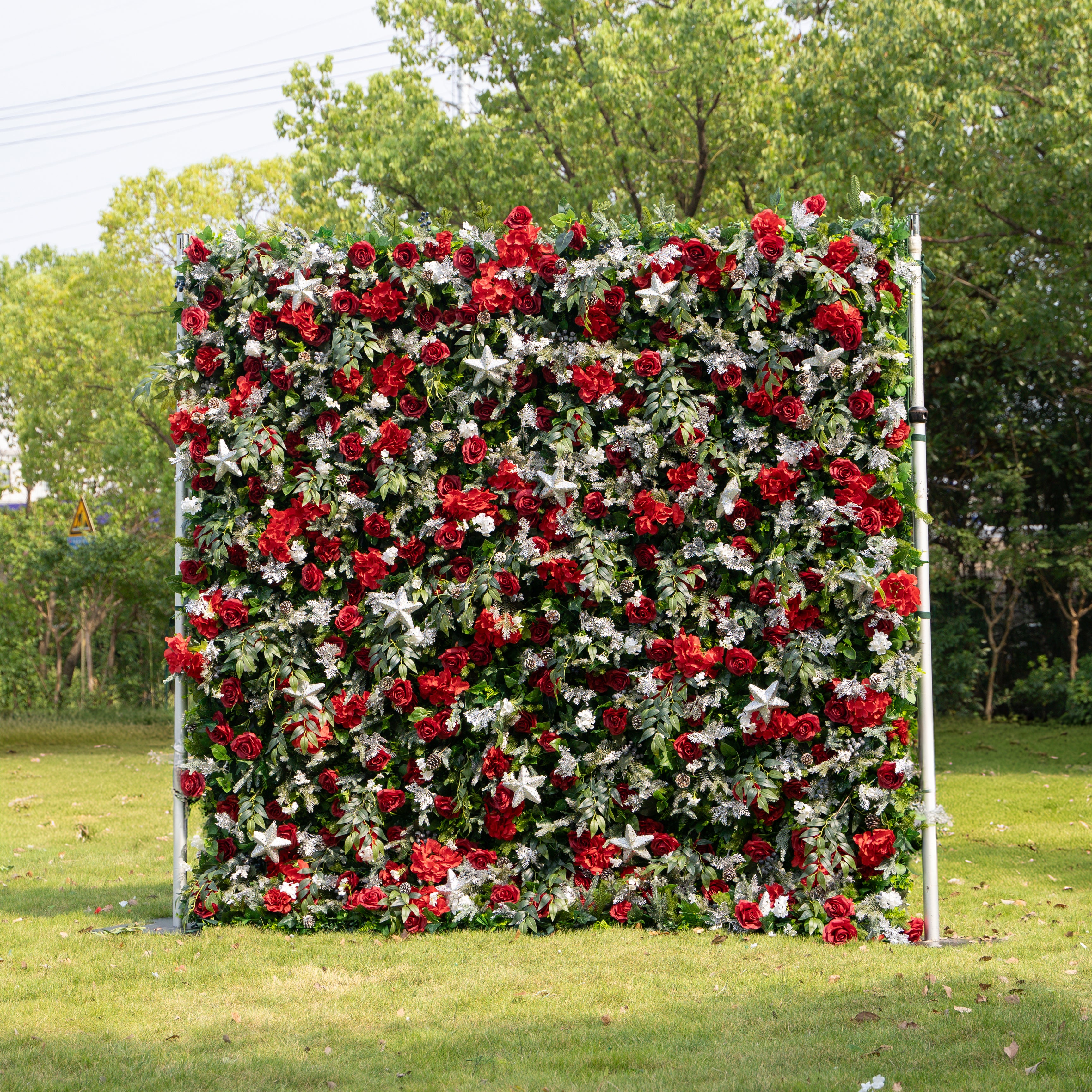 MC-B: Christmas Fabric Backdrop Artificial rolling up flower wall 4*8ft+Xmas Loose Flowers+ 1 Flower Wall Stand Rose Morning