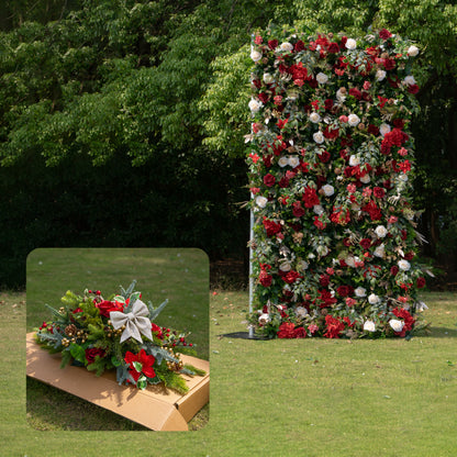 MC-D: Christmas Fabric Backdrop Artificial rolling up flower wall 8*8ft+Xmas Loose Flowers+ 1 Flower Wall Stand Rose Morning