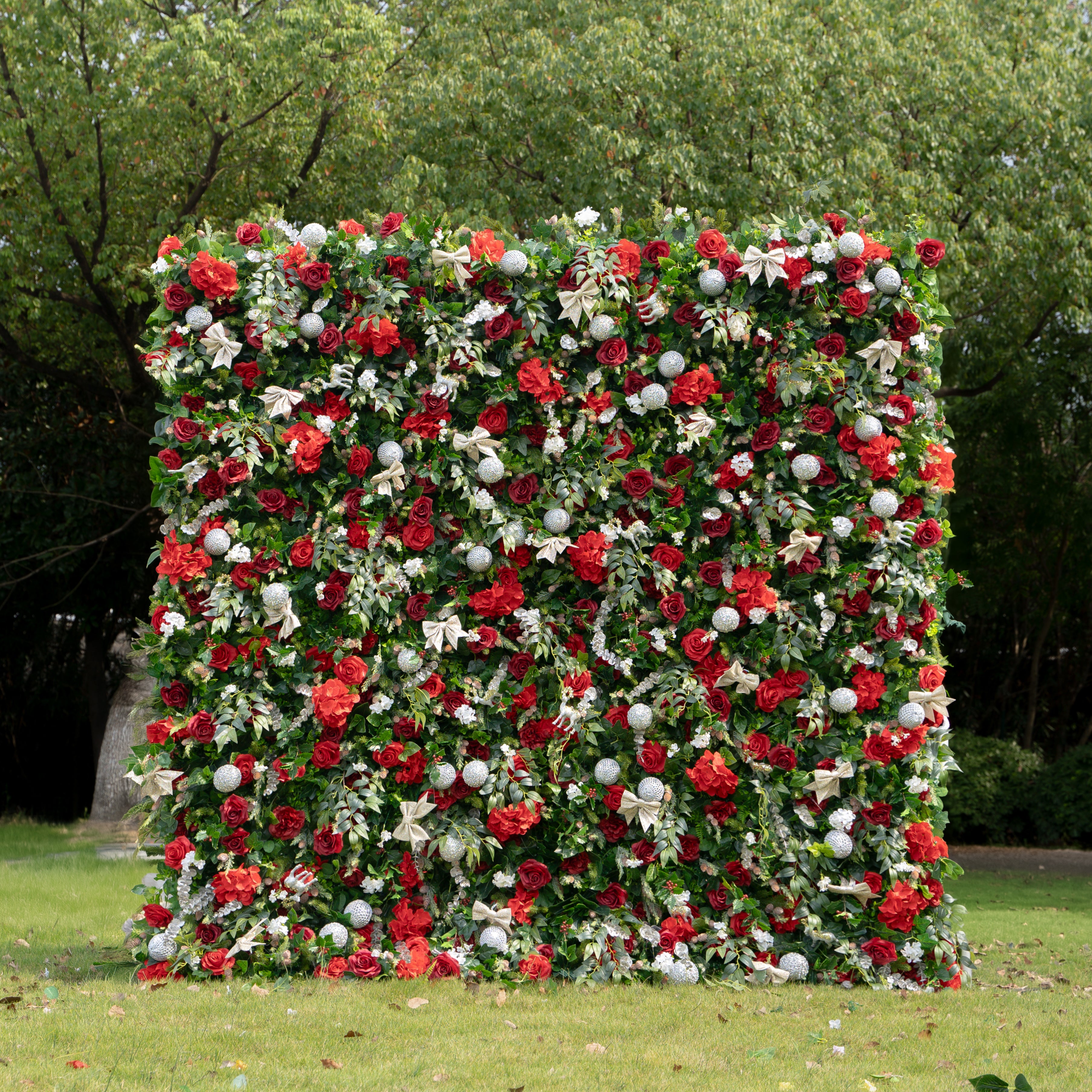 MC-2: Christmas Fabric Backdrop Artificial rolling up flower wall 8*8ft+Xmas Loose Flowers (Ready to ship) Rose Morning