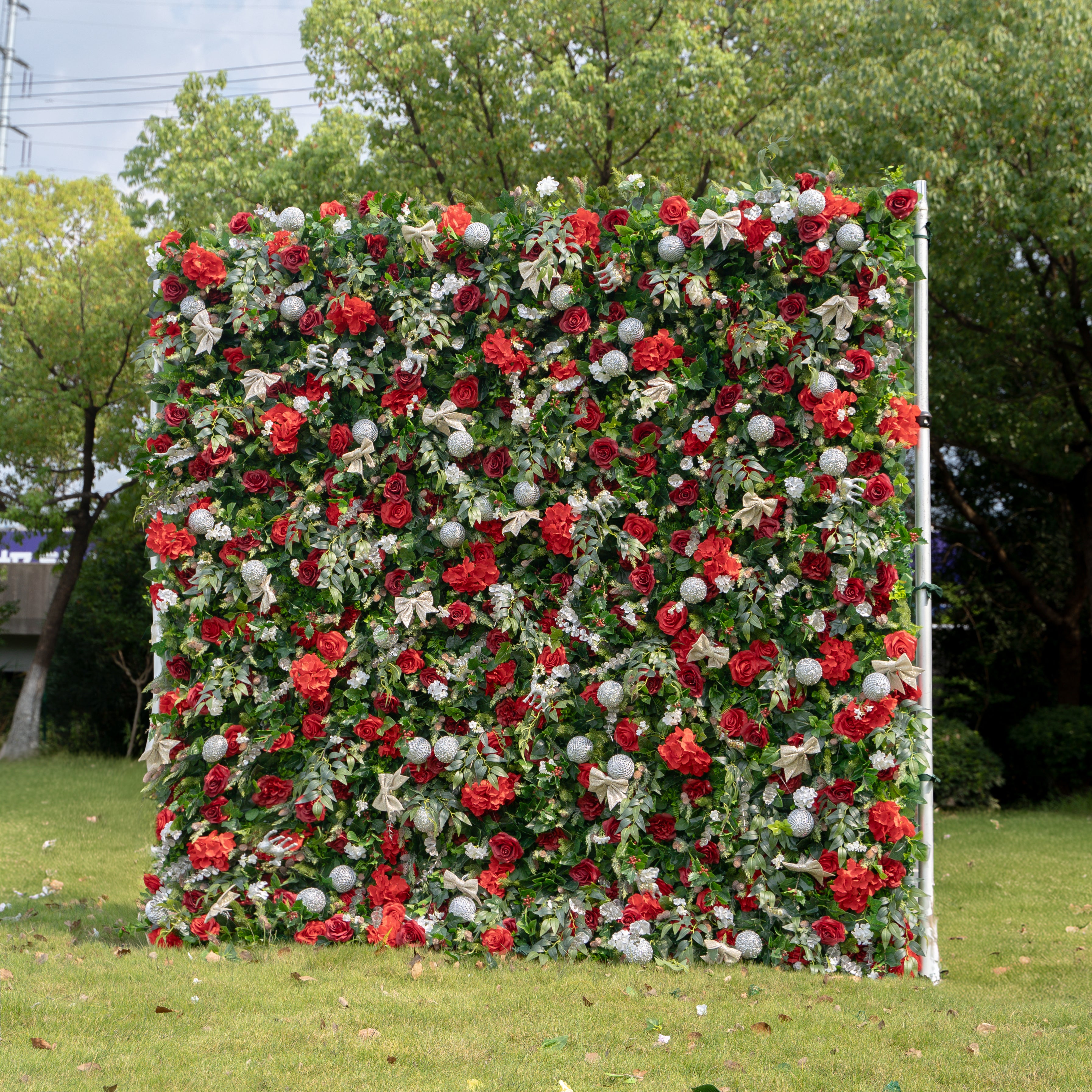 MC-2: Christmas Fabric Backdrop Artificial rolling up flower wall 8*8ft+Xmas Loose Flowers (Ready to ship) Rose Morning