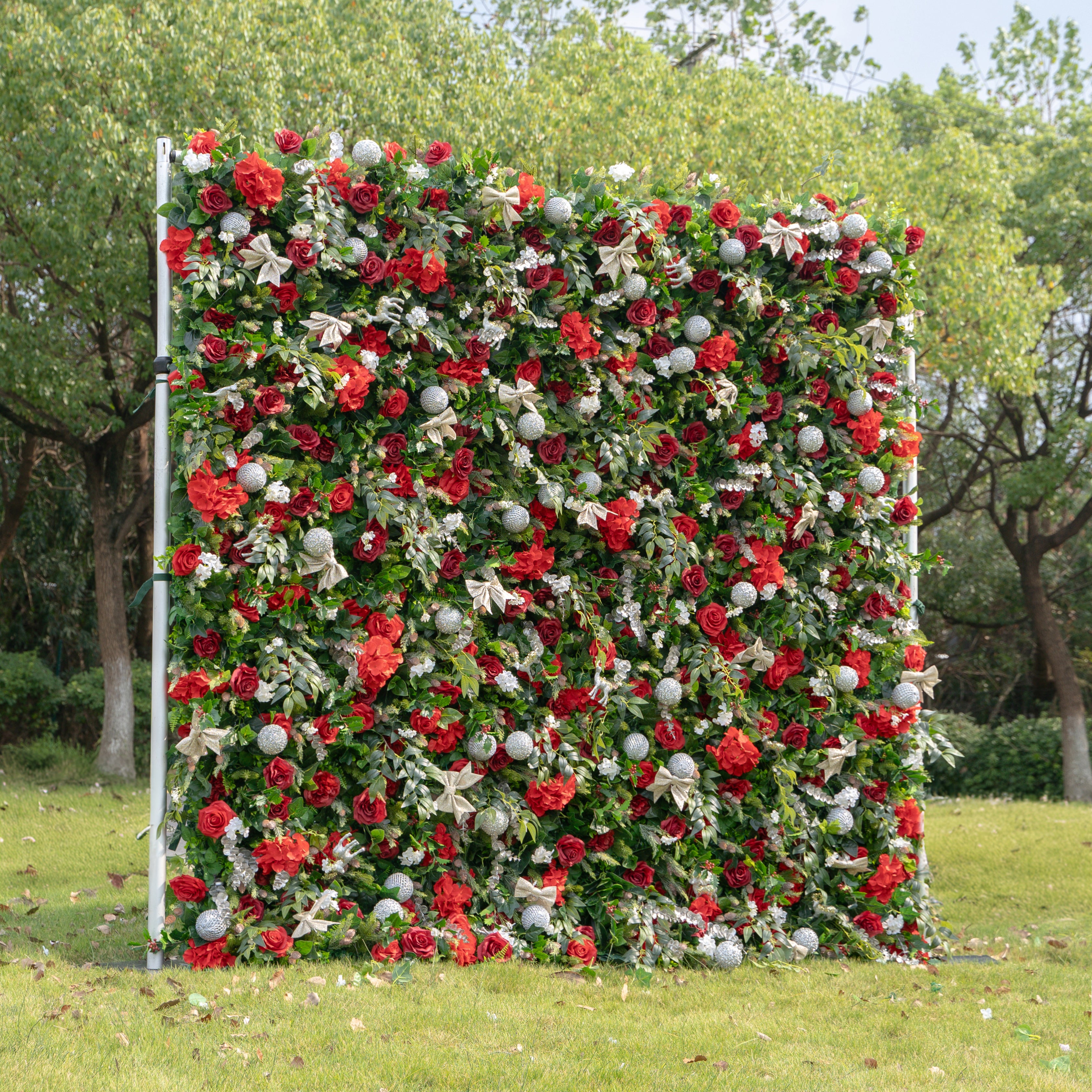 MC-2: Christmas Fabric Backdrop Artificial rolling up flower wall 8*8ft+Xmas Loose Flowers (Ready to ship) Rose Morning