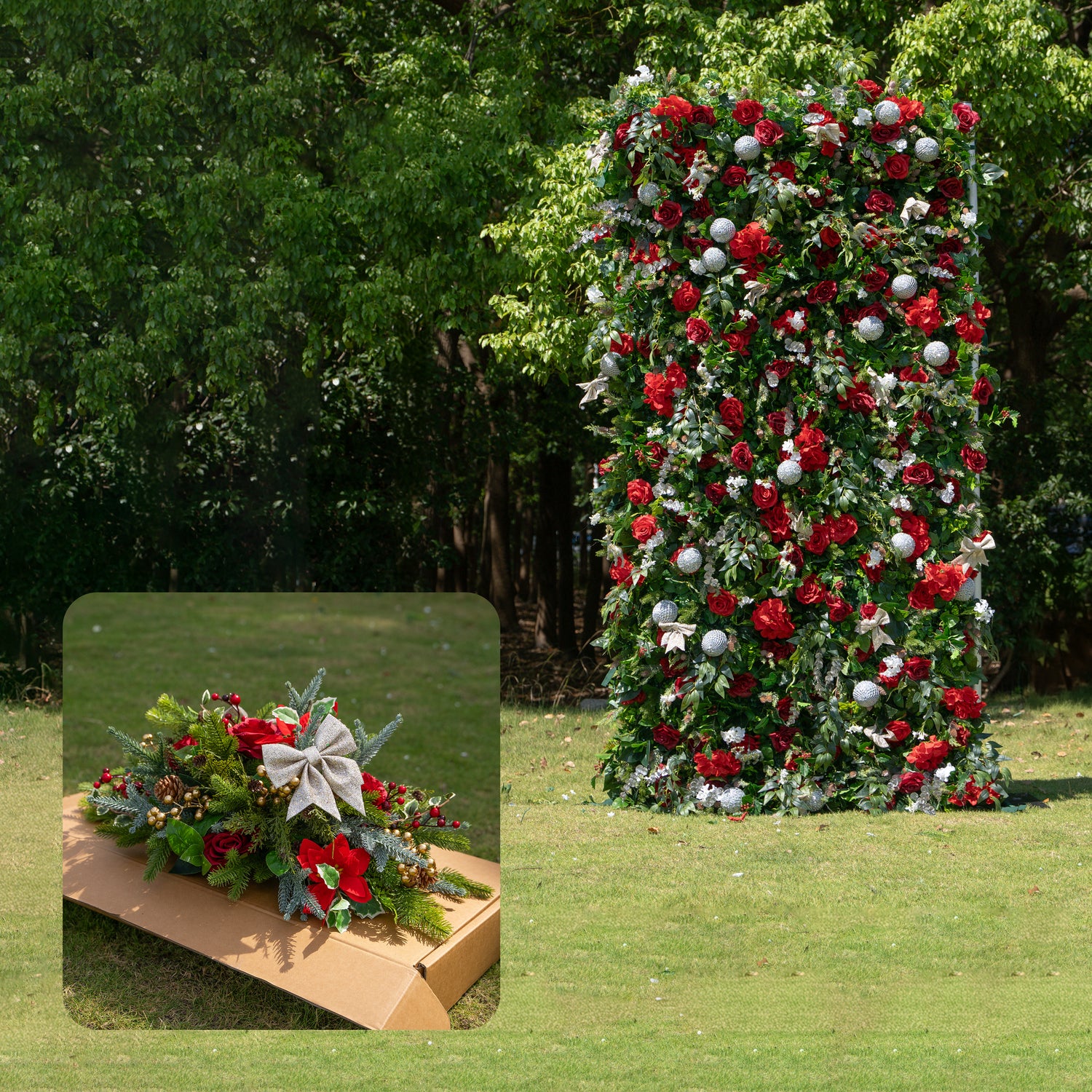 MC-2: Christmas Fabric Backdrop Artificial rolling up flower wall 8*8ft+Xmas Loose Flowers (Ready to ship) Rose Morning