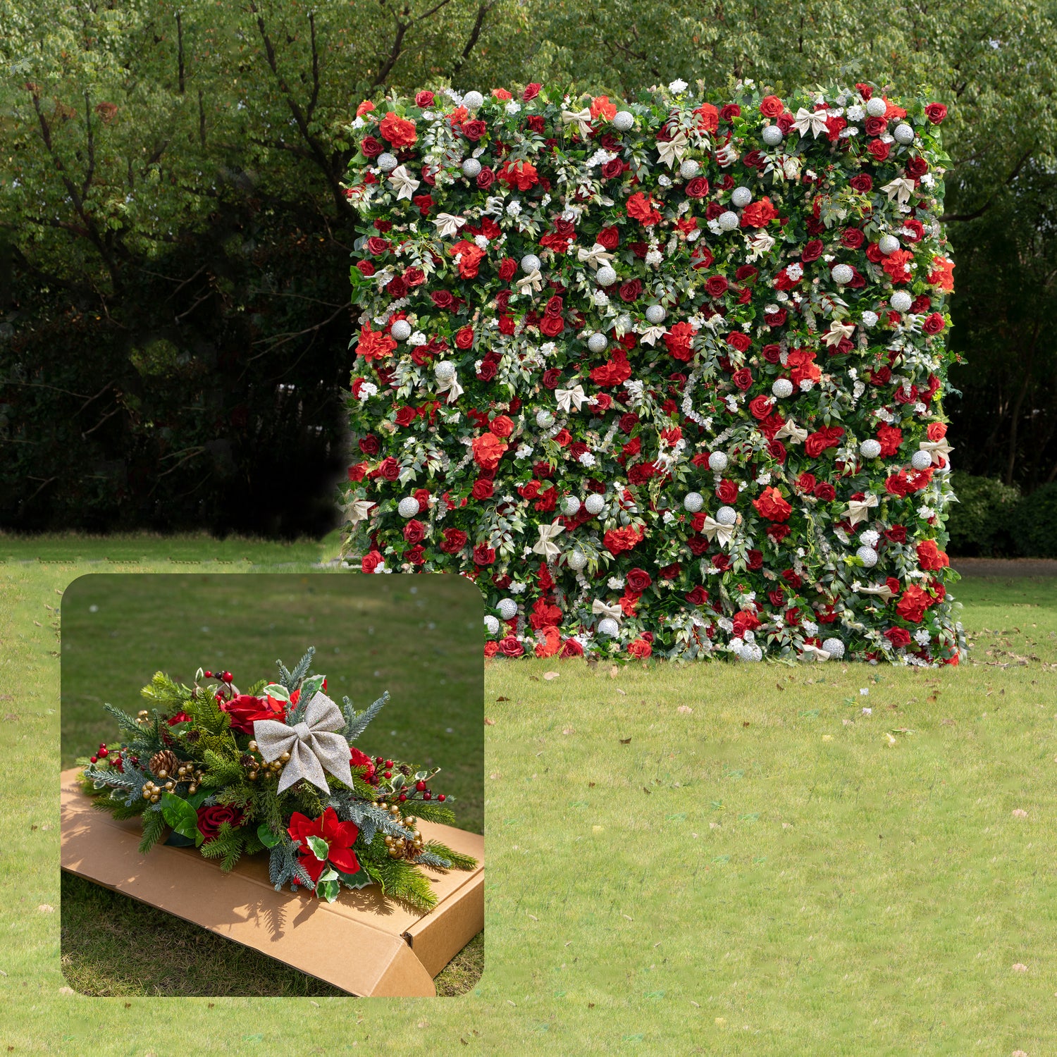 MC-2: Christmas Fabric Backdrop Artificial rolling up flower wall 8*8ft+Xmas Loose Flowers (Ready to ship) Rose Morning