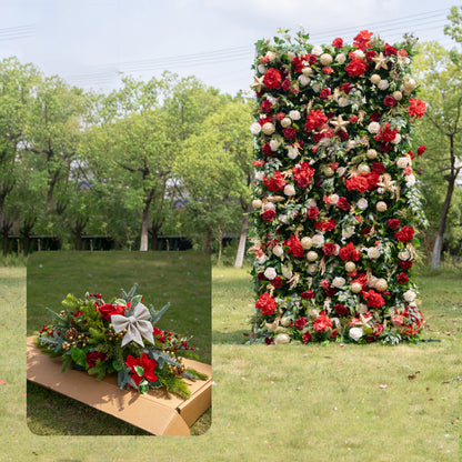 MC-4: Christmas Fabric Backdrop Artificial rolling up flower wall 8*8ft+Xmas Loose Flowers Rose Morning