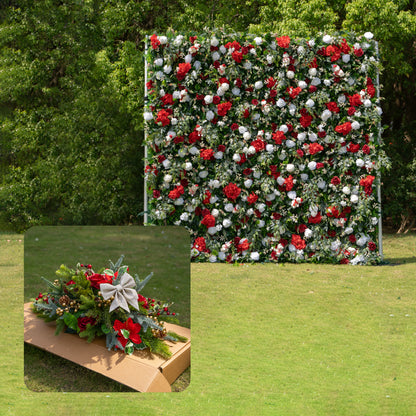 MC-5: Christmas Fabric Backdrop Artificial rolling up flower wall 8*8ft+Xmas Loose Flowers (Ready to ship) Rose Morning