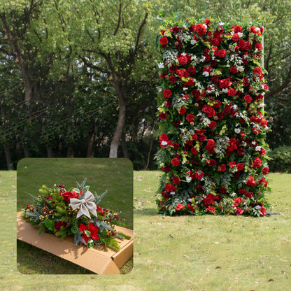 MC-A: Christmas Fabric Backdrop Artificial rolling up flower wall 4*8ft/8*8ft+Xmas Loose Flowers