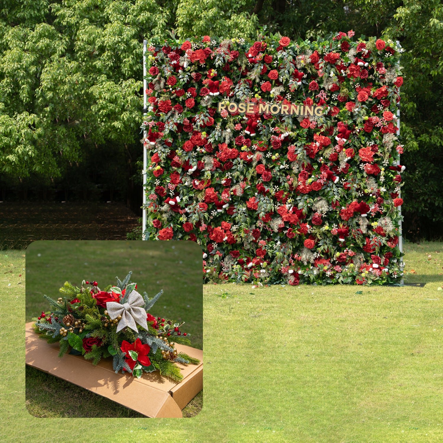 MC-C: Christmas Fabric Backdrop Artificial rolling up flower wall 8*8ft+Xmas Loose Flowers (Ready to ship) Rose Morning