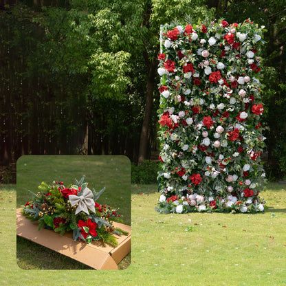 MC-E: Christmas Fabric Backdrop Artificial rolling up flower wall 8*8ft+Xmas Loose Flowers (Ready to ship) Rose Morning