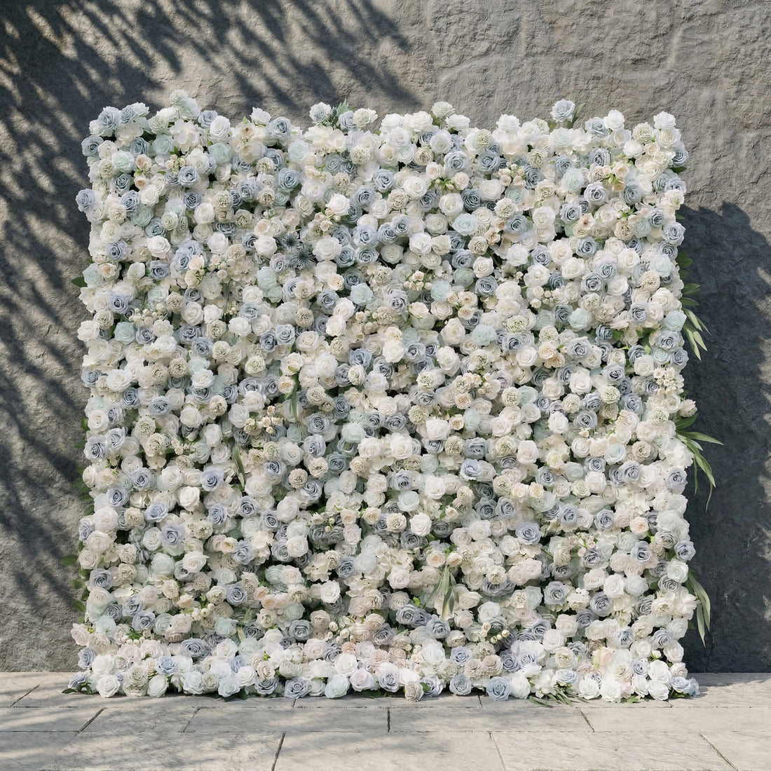 Mireli: 5D Dusty Blue and Ivory Silk Rose Flower Wall Roll-Up Fabric Backdrop for Elegant Weddings &amp; Events