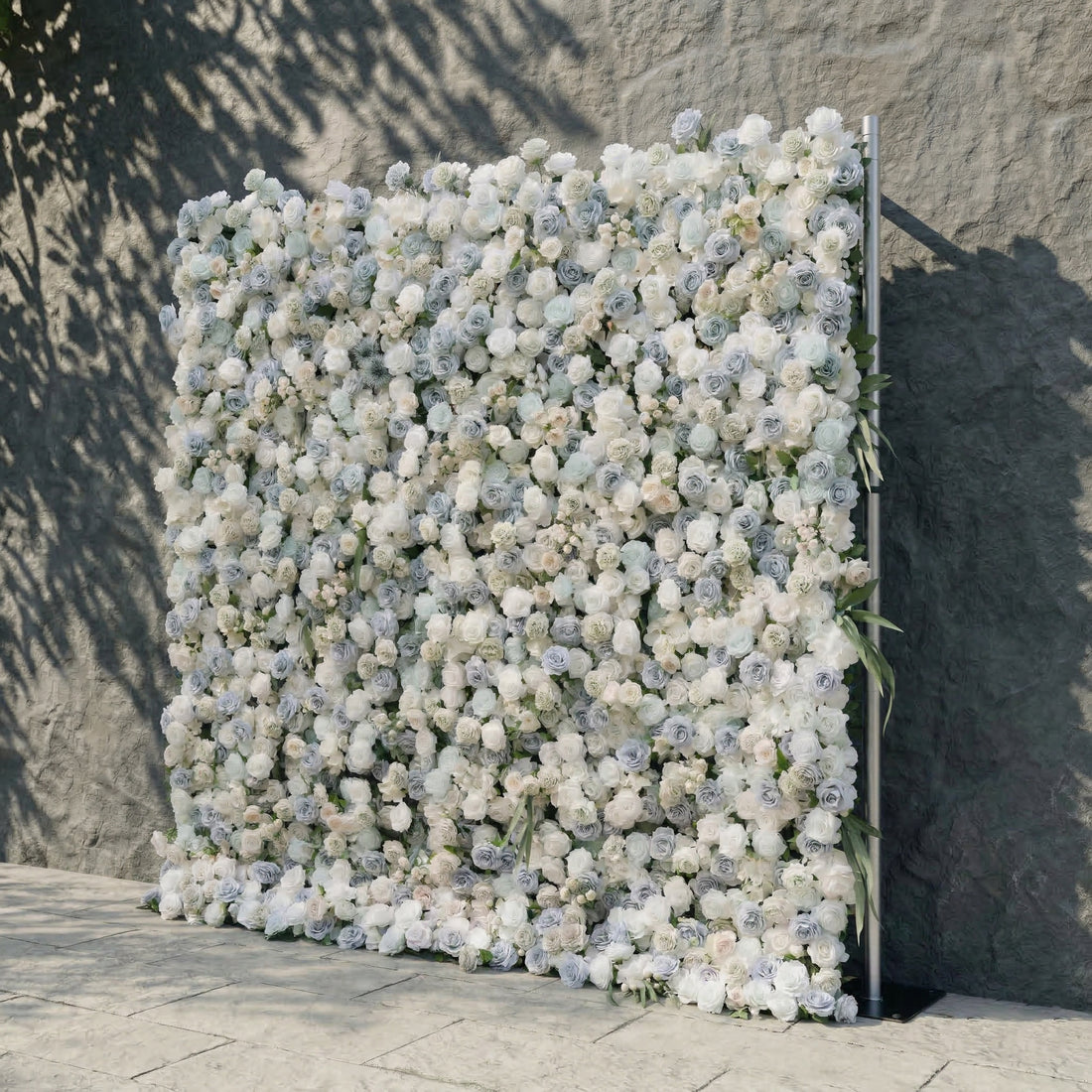 Mireli: 5D Dusty Blue and Ivory Silk Rose Flower Wall Roll-Up Fabric Backdrop for Elegant Weddings &amp; Events