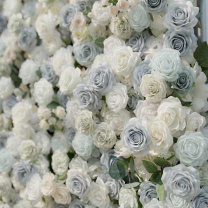 Mireli: 5D Dusty Blue and Ivory Silk Rose Flower Wall Roll-Up Fabric Backdrop for Elegant Weddings &amp; Events