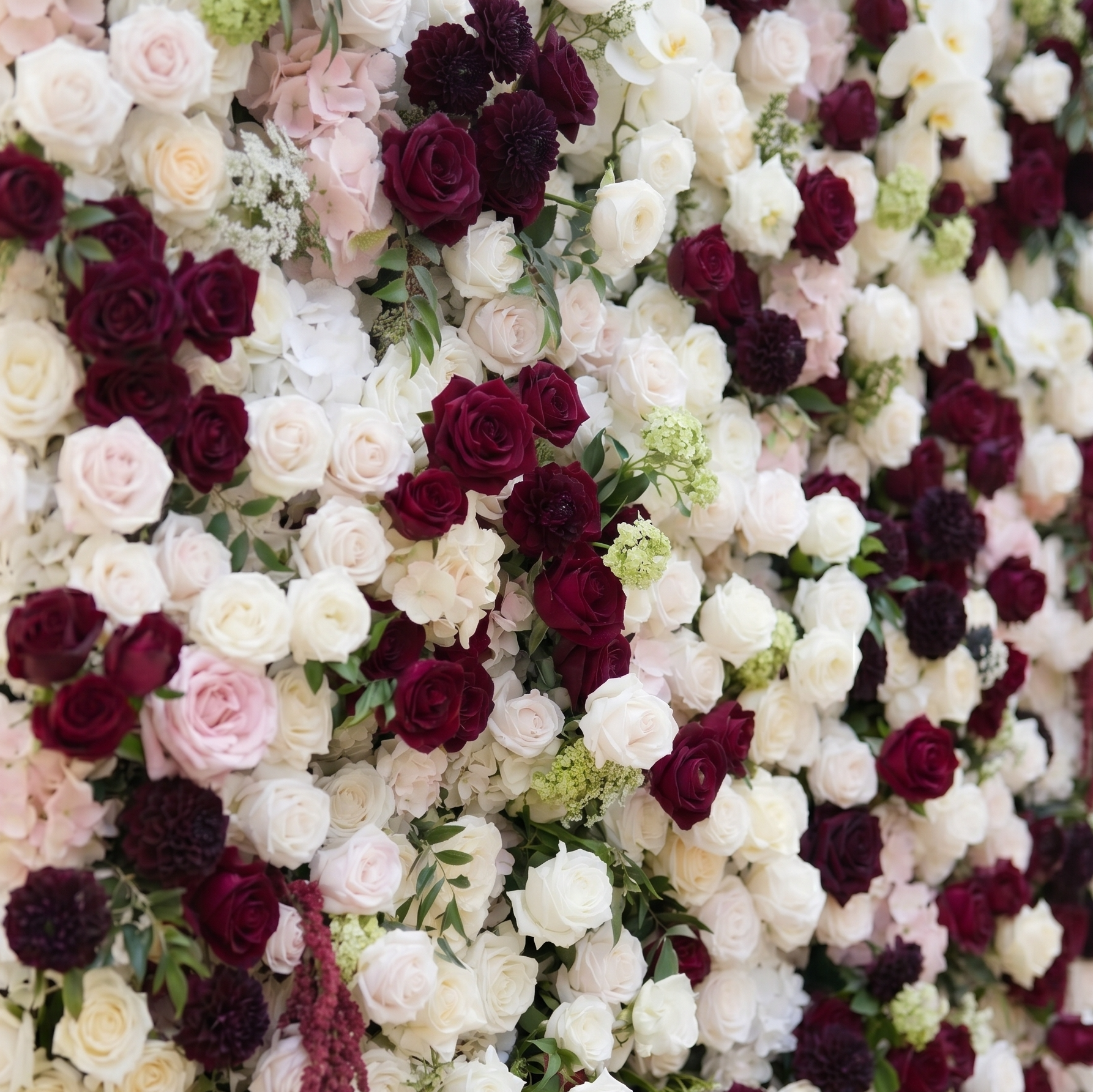 Mirenorae: Luxury 5D Burgundy Red &amp; Ivory White Silk Floral Wall Roll-Up Fabric Backdrop for Grand Weddings