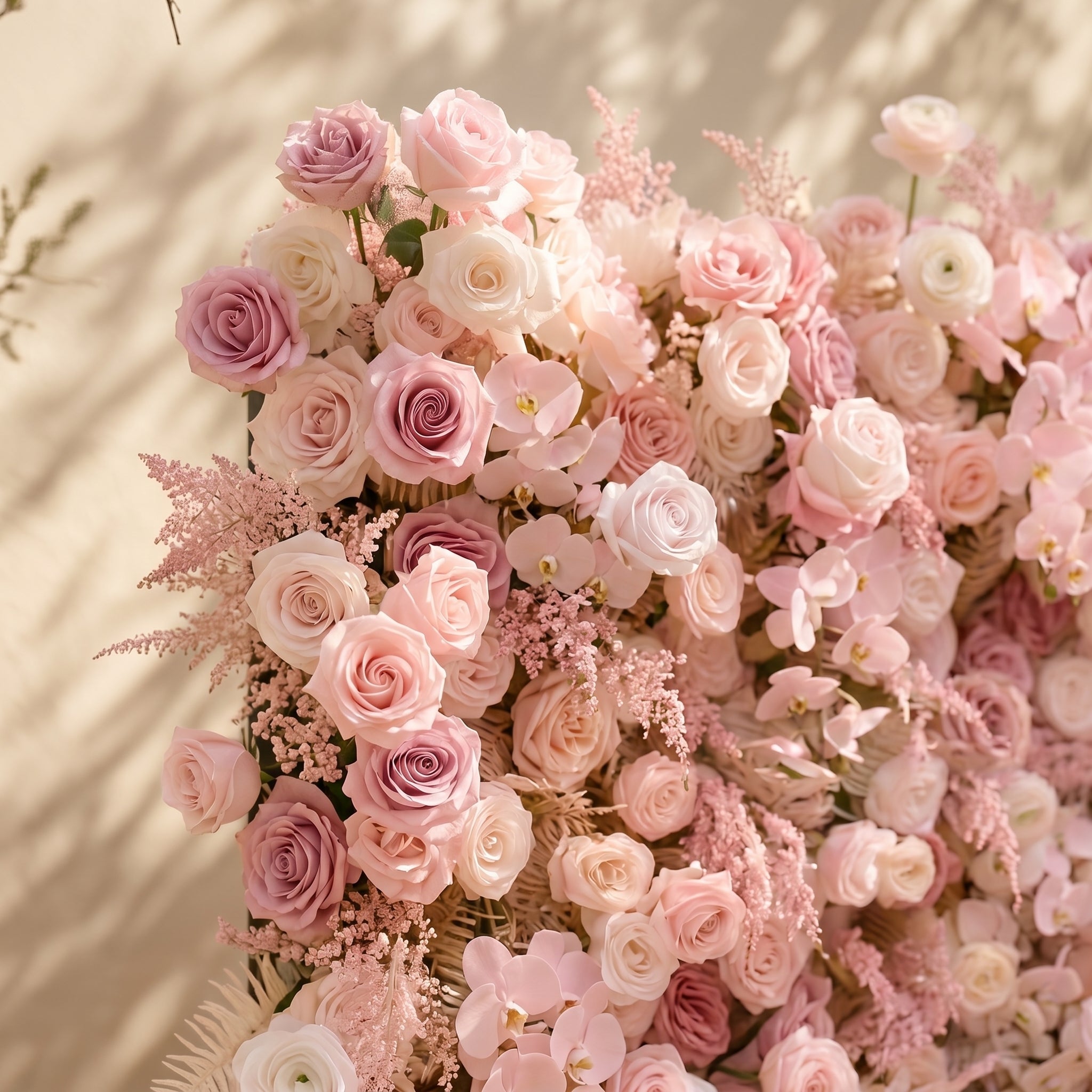 Mirenrose: Luxury 5D All-Blush Pink Silk Floral Wall Roll-Up Fabric Backdrop for Romantic Dream Weddings