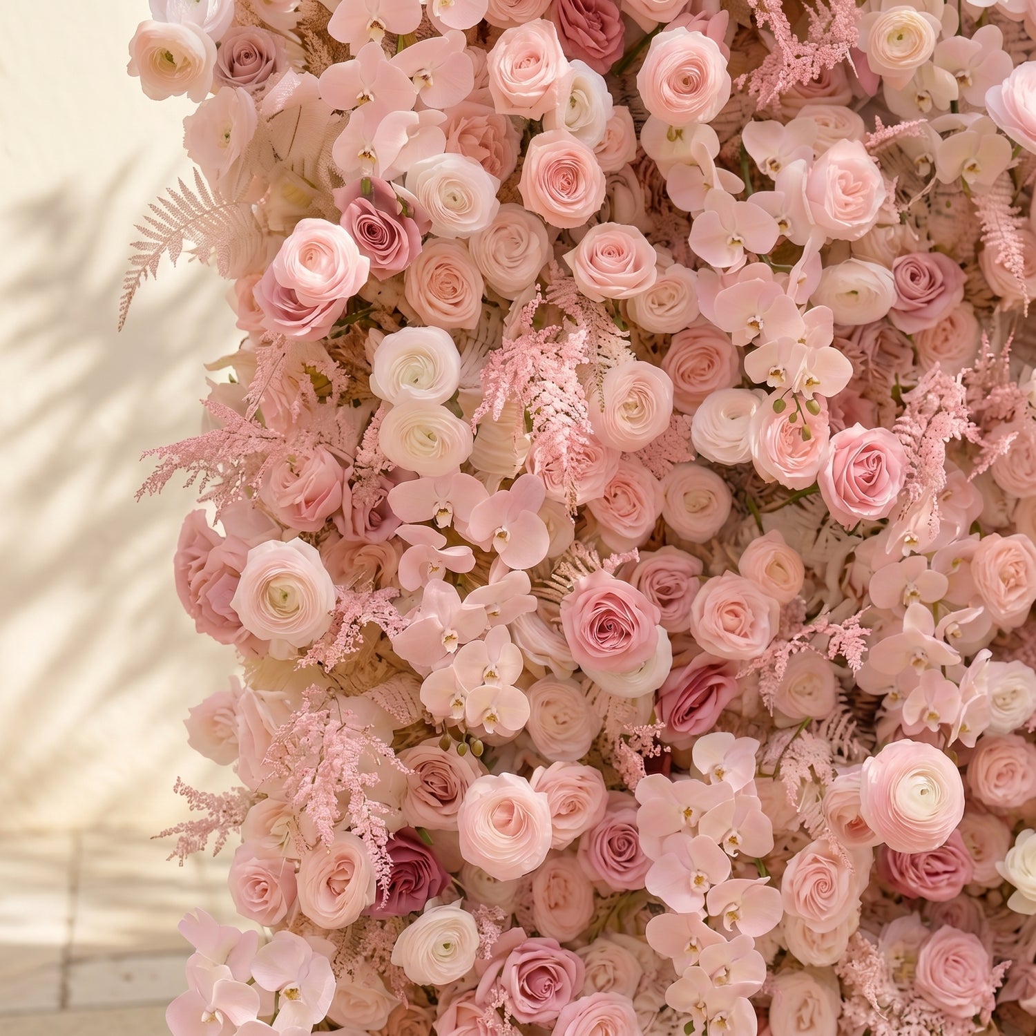 Mirenrose: Luxury 5D All-Blush Pink Silk Floral Wall Roll-Up Fabric Backdrop for Romantic Dream Weddings