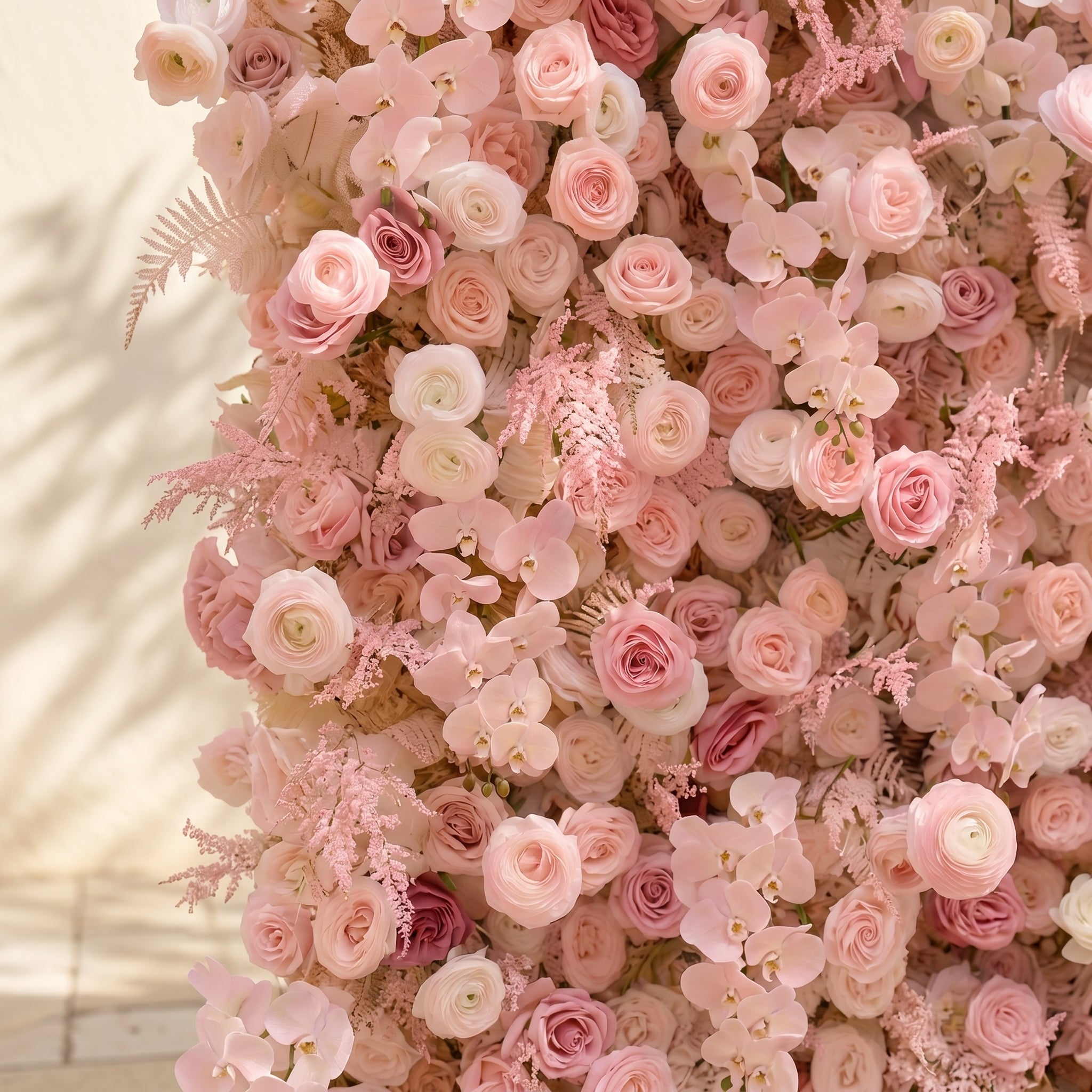 Mirenrose: Luxury 5D All-Blush Pink Silk Floral Wall Roll-Up Fabric Backdrop for Romantic Dream Weddings