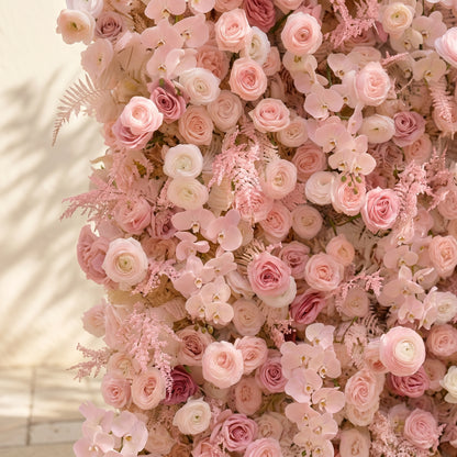 Mirenrose: Luxury 5D All-Blush Pink Silk Floral Wall Roll-Up Fabric Backdrop for Romantic Dream Weddings