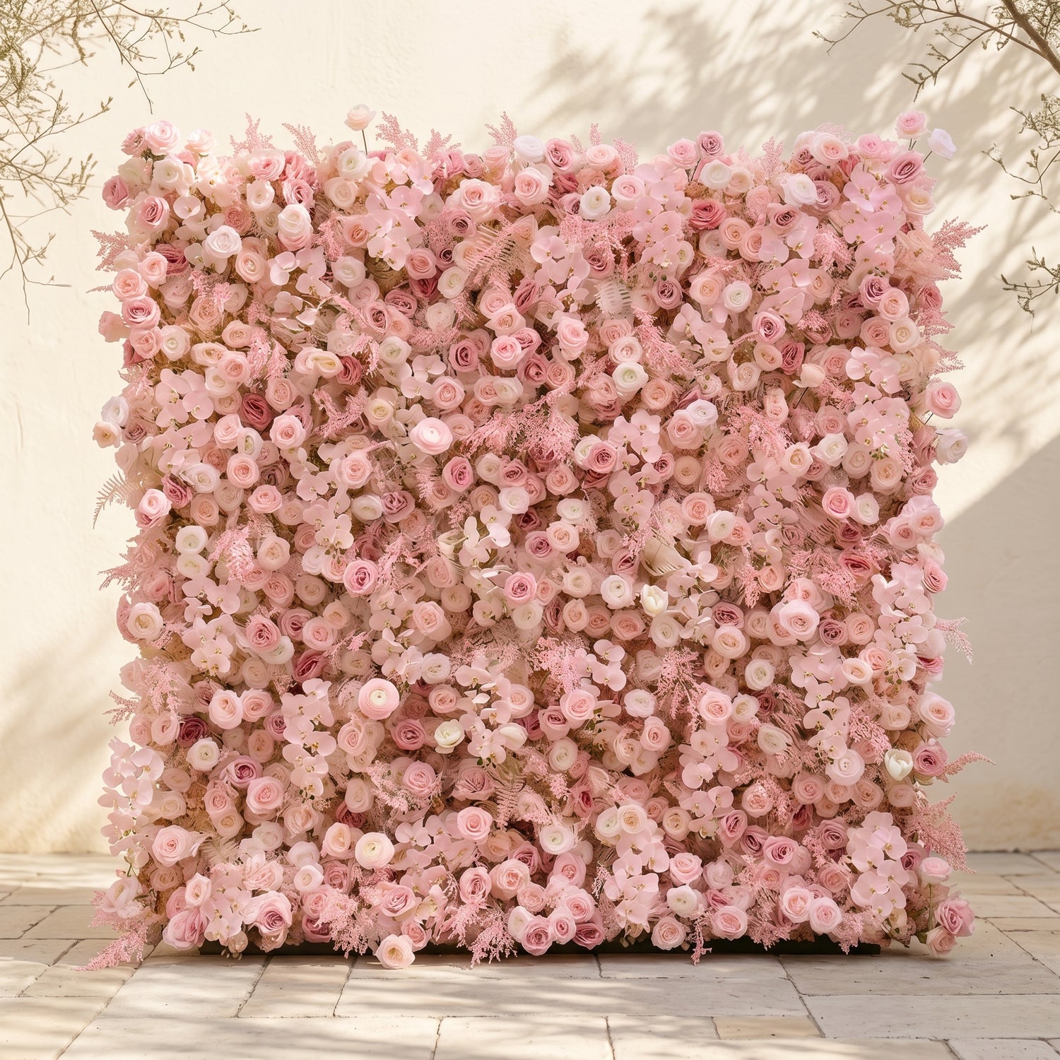 Mirenrose: Luxury 5D All-Blush Pink Silk Floral Wall Roll-Up Fabric Backdrop for Romantic Dream Weddings