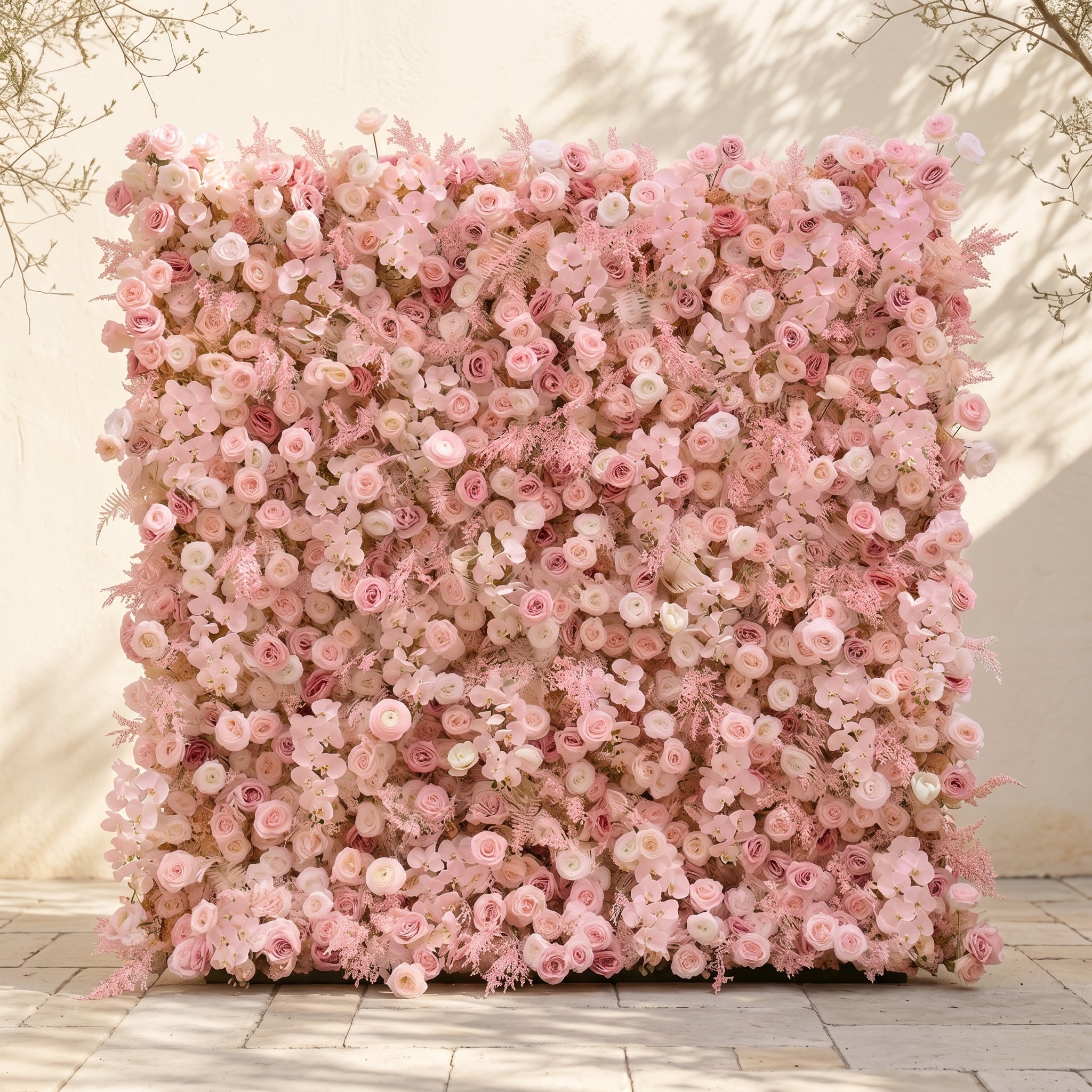 Mirenrose: Luxury 5D All-Blush Pink Silk Floral Wall Roll-Up Fabric Backdrop for Romantic Dream Weddings