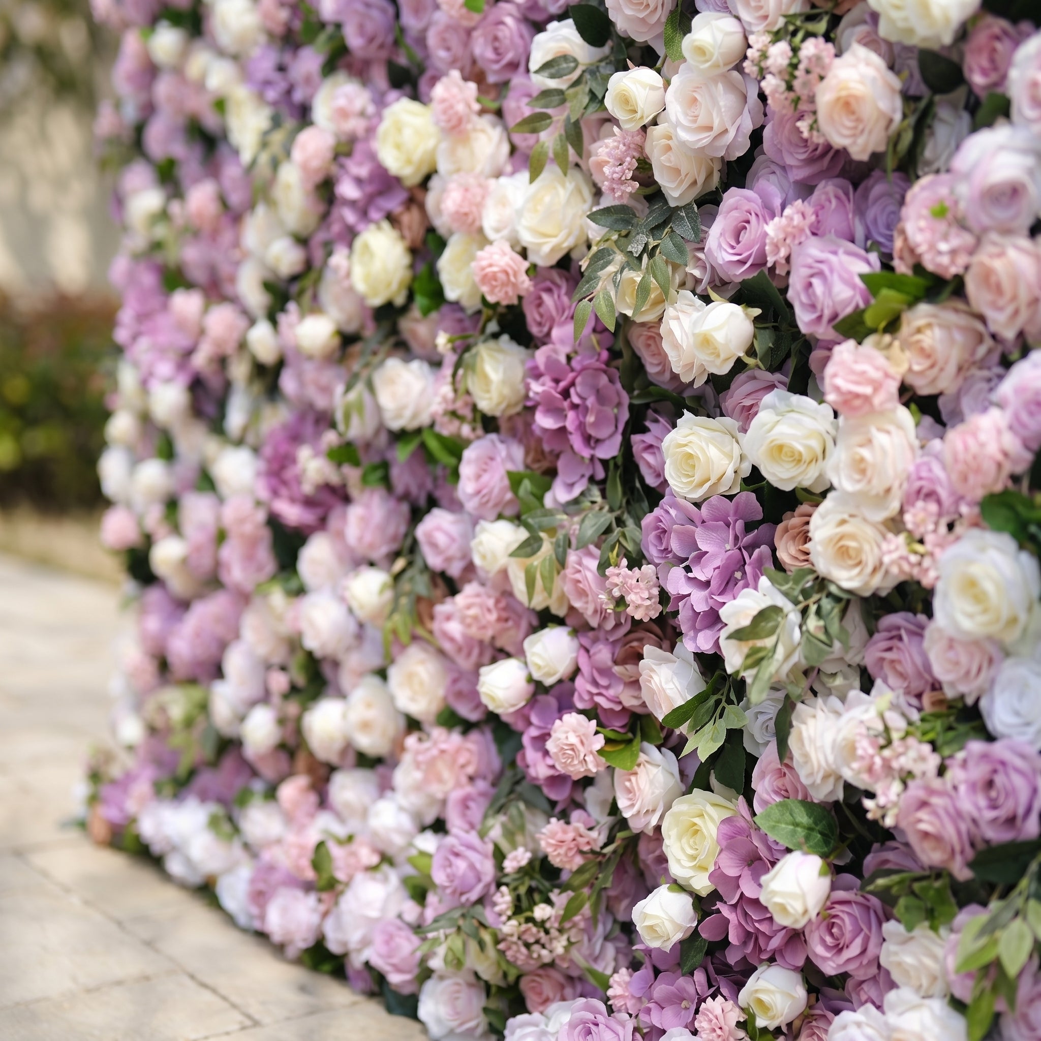 Mirenvia: Luxury 4D Dreamy Violet &amp; Creamy White Silk Floral Wall Backdrop for Romantic Wedding Receptions