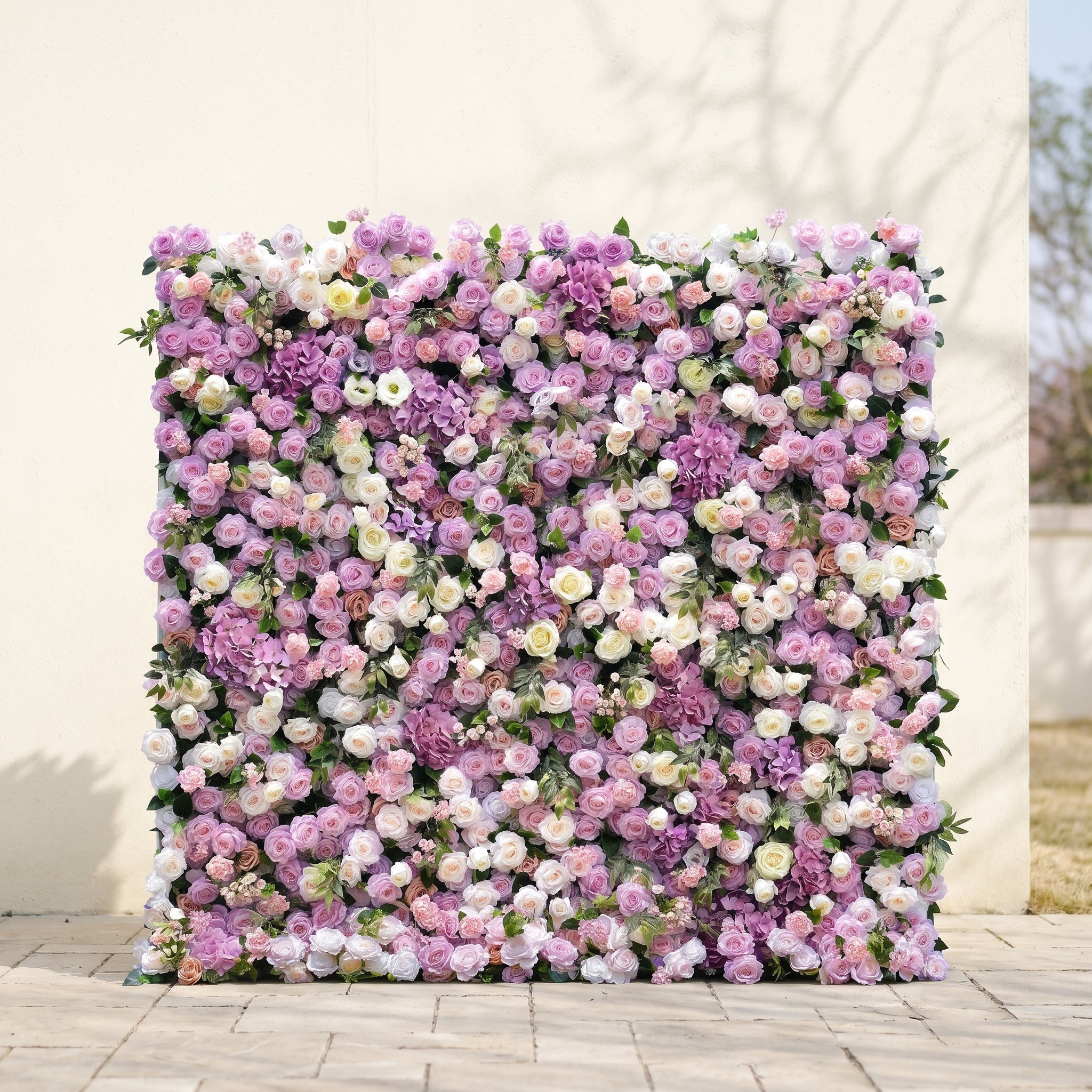 Mirenvia: Luxury 4D Dreamy Violet &amp; Creamy White Silk Floral Wall Backdrop for Romantic Wedding Receptions