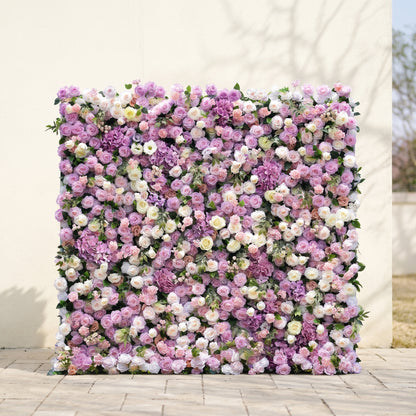 Mirenvia: Luxury 4D Dreamy Violet &amp; Creamy White Silk Floral Wall Backdrop for Romantic Wedding Receptions