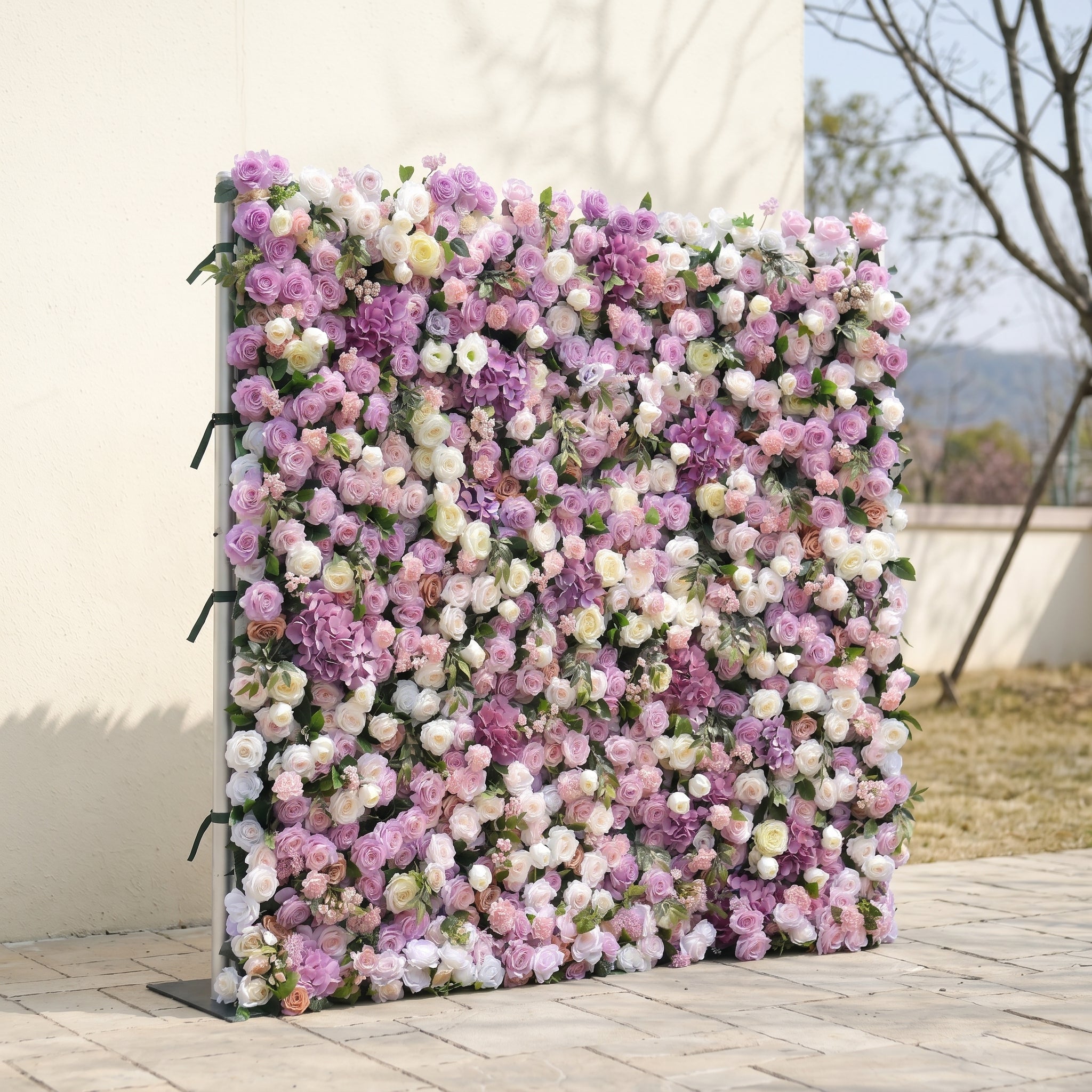 Mirenvia: Luxury 4D Dreamy Violet &amp; Creamy White Silk Floral Wall Backdrop for Romantic Wedding Receptions