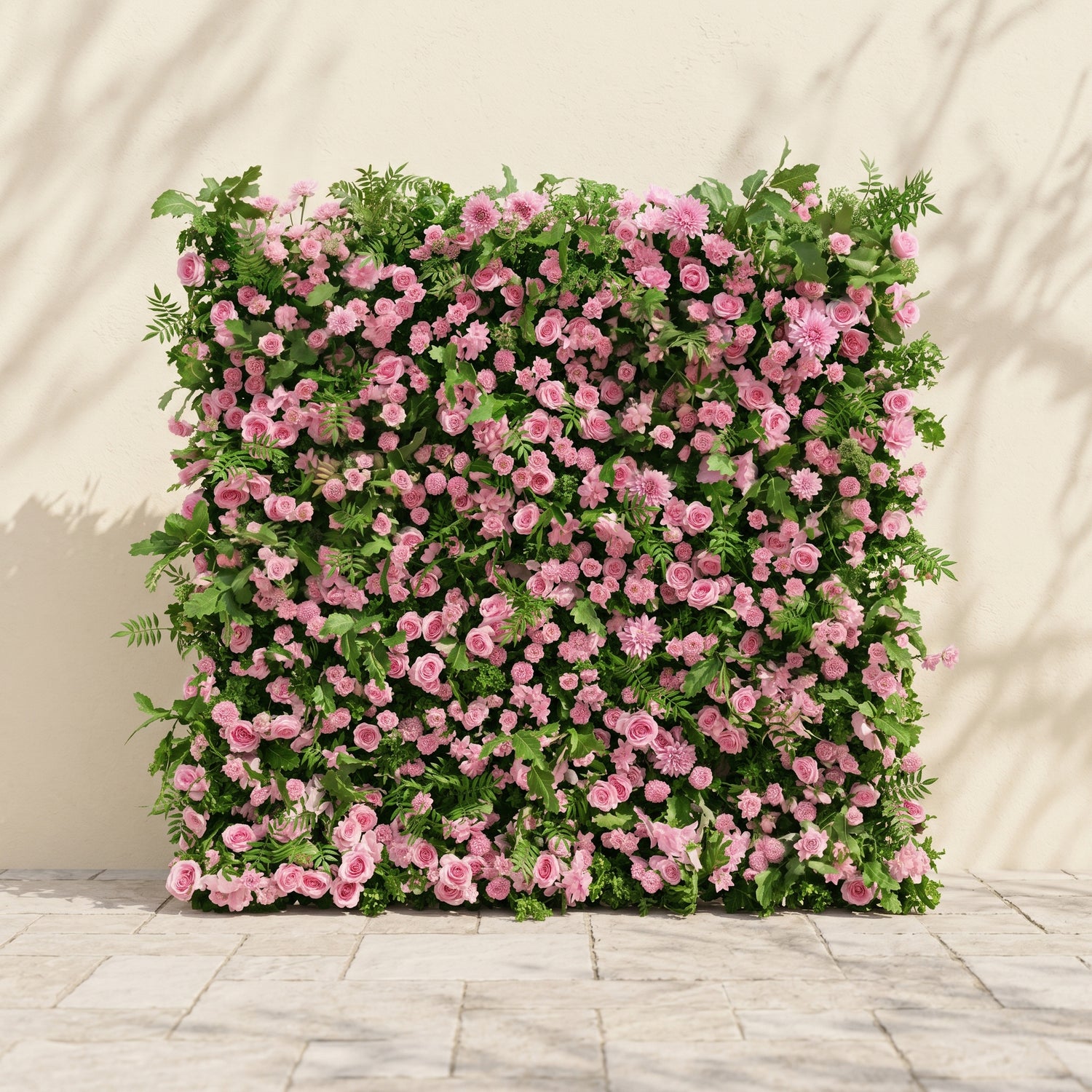 Mirenyne:Luxury 5D Pink roses Flower wall with Greenery for Outdoor Weddings&amp;Event Decor mirenyne front