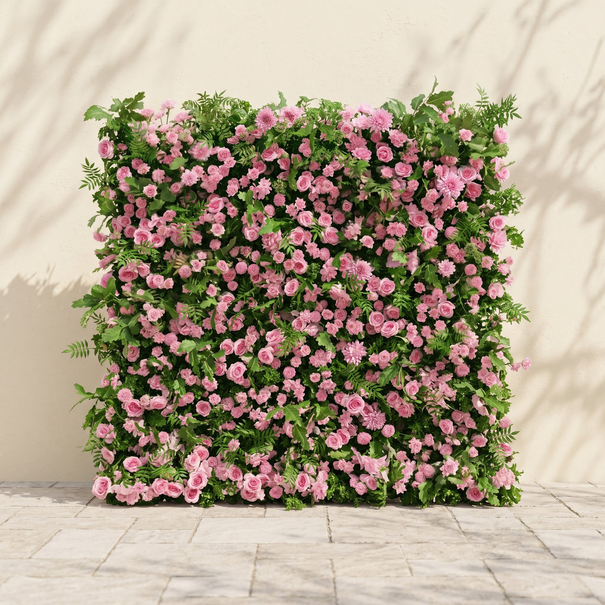 Mirenyne:Luxury 5D Pink roses Flower wall with Greenery for Outdoor Weddings&amp;Event Decor mirenyne front