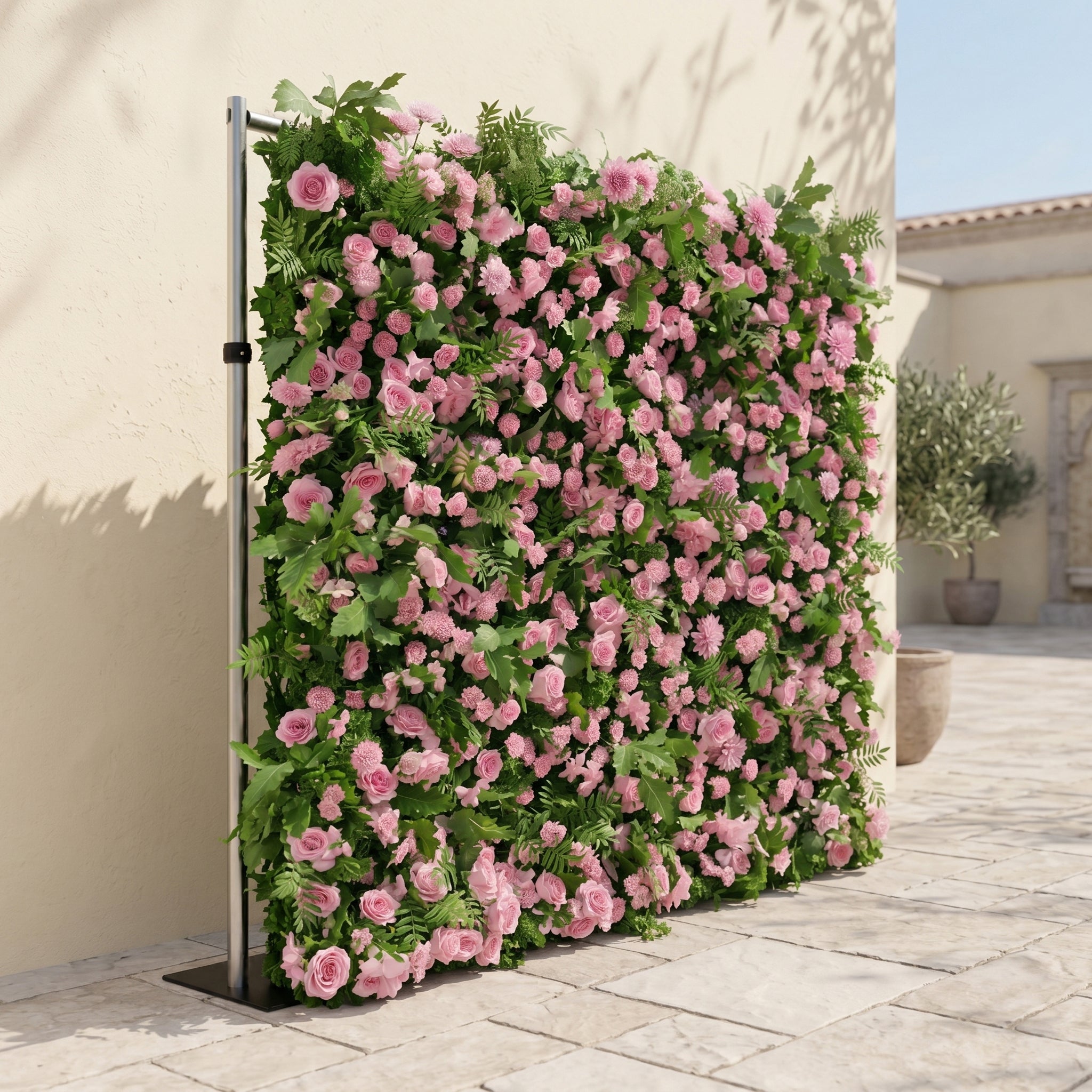 Mirenyne:Luxury 5D Pink roses Flower wall with Greenery for Outdoor Weddings&amp;Event Decor mirenyne left