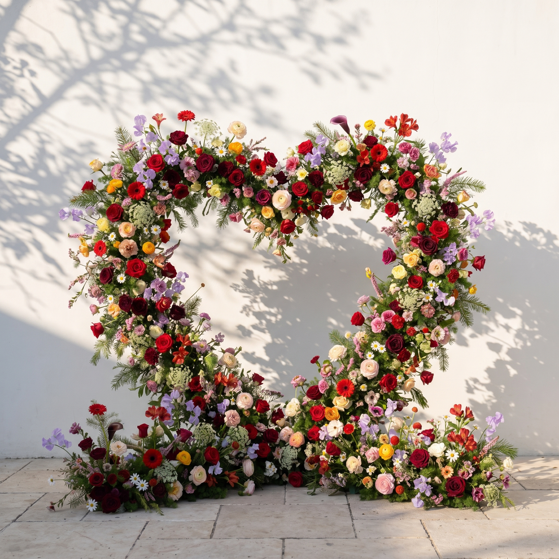 Mirmora: Heart-Shaped Multi-Color Mixed Floral Silk Flower Arch Floral Arrangement for Boho Weddings