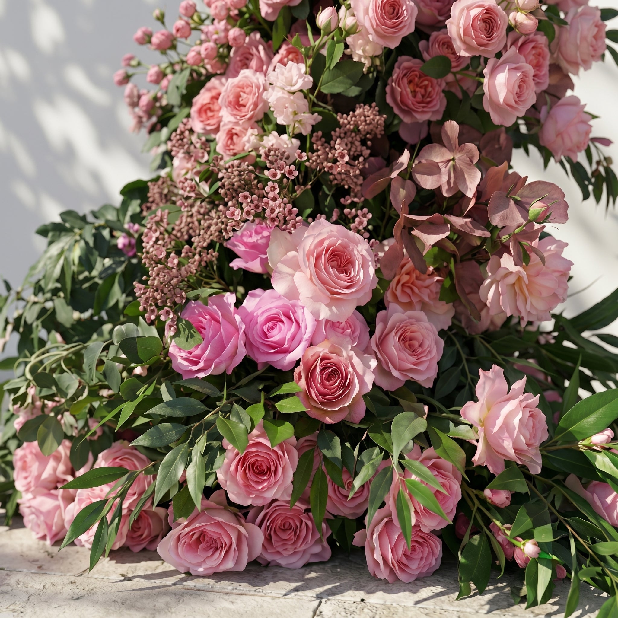 Morbelle Horn Arch: Blush Pink Roses Flower Arch with Greenery for Luxury and Natural Garden Weddings&amp;Events Decoration Incuding Frame