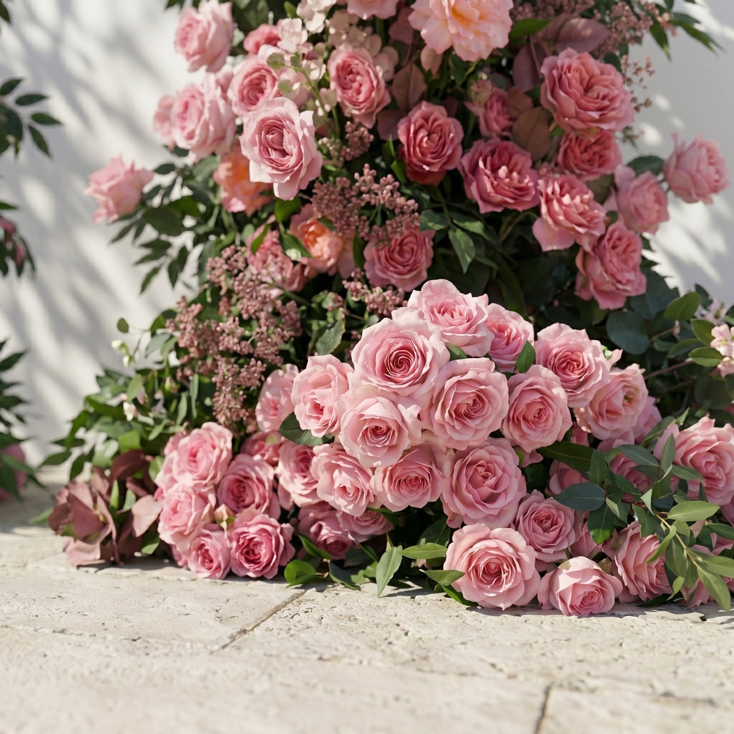Morbelle Horn Arch: Blush Pink Roses Flower Arch with Greenery for Luxury and Natural Garden Weddings&amp;Events Decoration Incuding Frame