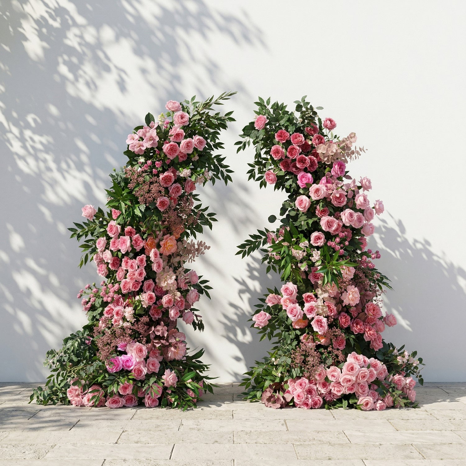 Morbelle Horn Arch: Blush Pink Roses Flower Arch with Greenery for Luxury and Natural Garden Weddings&amp;Events Decoration Incuding Frame