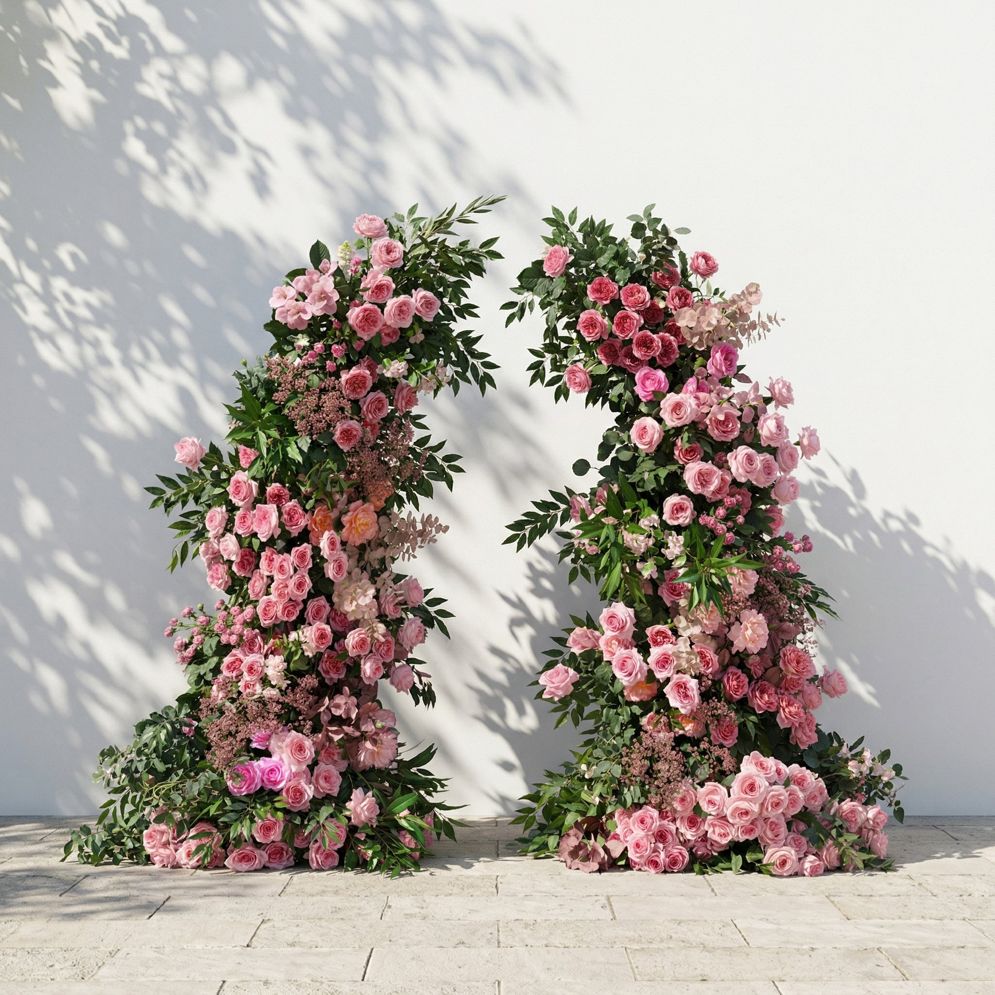 Morbelle Horn Arch: Blush Pink Roses Flower Arch with Greenery for Luxury and Natural Garden Weddings&amp;Events Decoration Incuding Frame