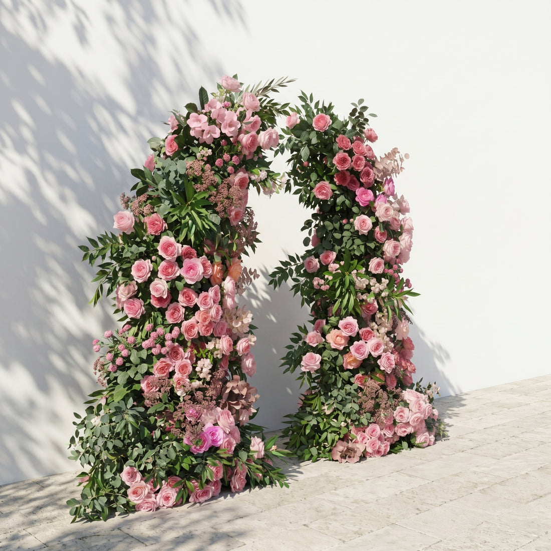 Morbelle Horn Arch: Blush Pink Roses Flower Arch with Greenery for Luxury and Natural Garden Weddings&amp;Events Decoration Incuding Frame