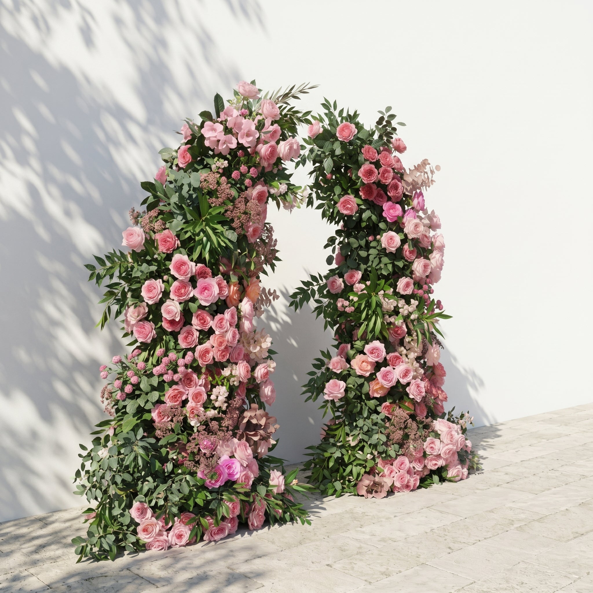 Morbelle Horn Arch: Blush Pink Roses Flower Arch with Greenery for Luxury and Natural Garden Weddings&amp;Events Decoration Incuding Frame