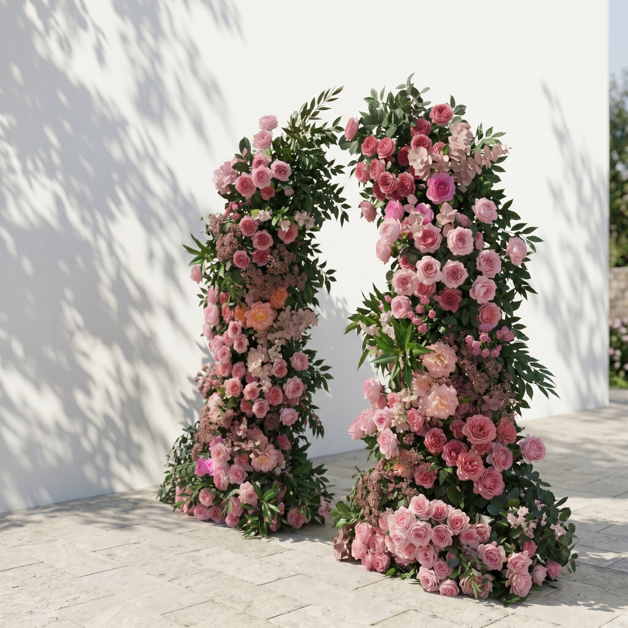 Morbelle Horn Arch: Blush Pink Roses Flower Arch with Greenery for Luxury and Natural Garden Weddings&amp;Events Decoration Incuding Frame