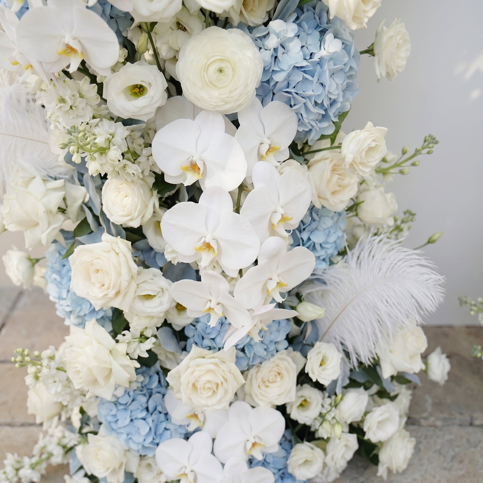 Sky Blue Hydrangea White Orchid Rose Wedding Background Arch KT Board Decorative Flower Row Excludes Frame