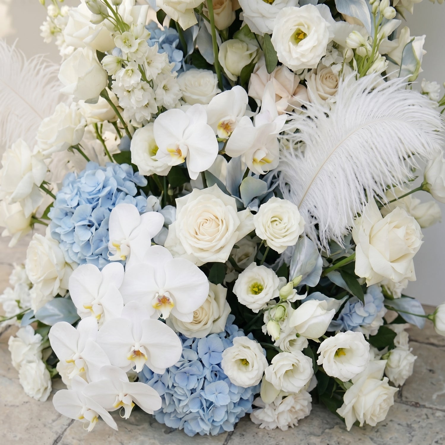 Sky Blue Hydrangea White Orchid Rose Wedding Background Arch KT Board Decorative Flower Row Excludes Frame