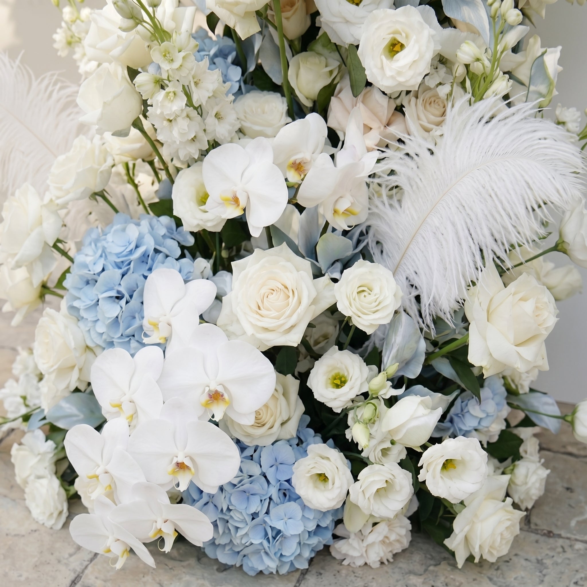 Sky Blue Hydrangea White Orchid Rose Wedding Background Arch KT Board Decorative Flower Row Excludes Frame