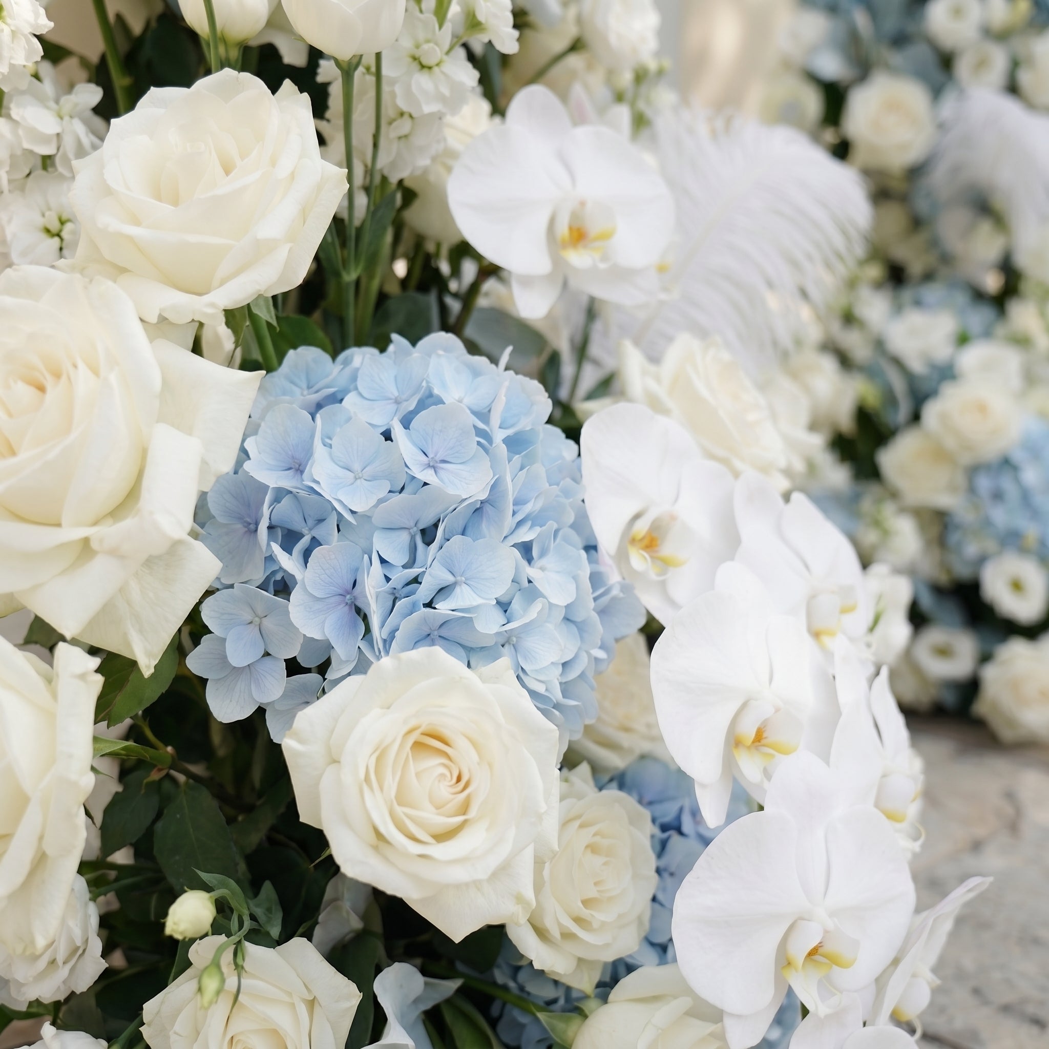 Sky Blue Hydrangea White Orchid Rose Wedding Background Arch KT Board Decorative Flower Row Excludes Frame