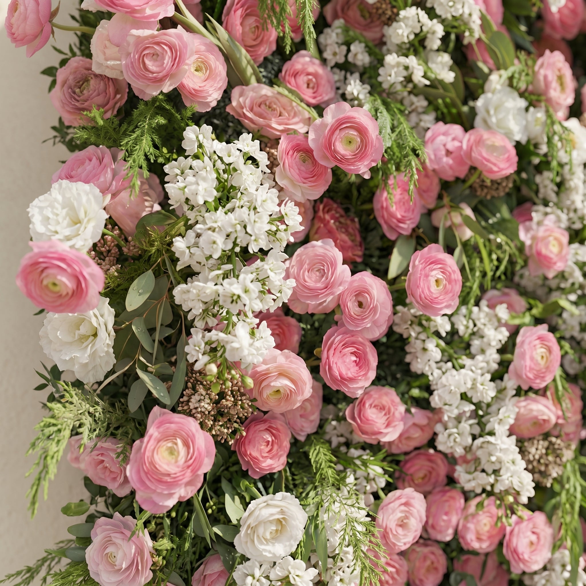 Norenina:5D Soft Blush Pink &amp; Ivory White Silk Rose Flower Wall Roll-Up Fabric Backdrop for Romantic Weddings &amp; Proposals
