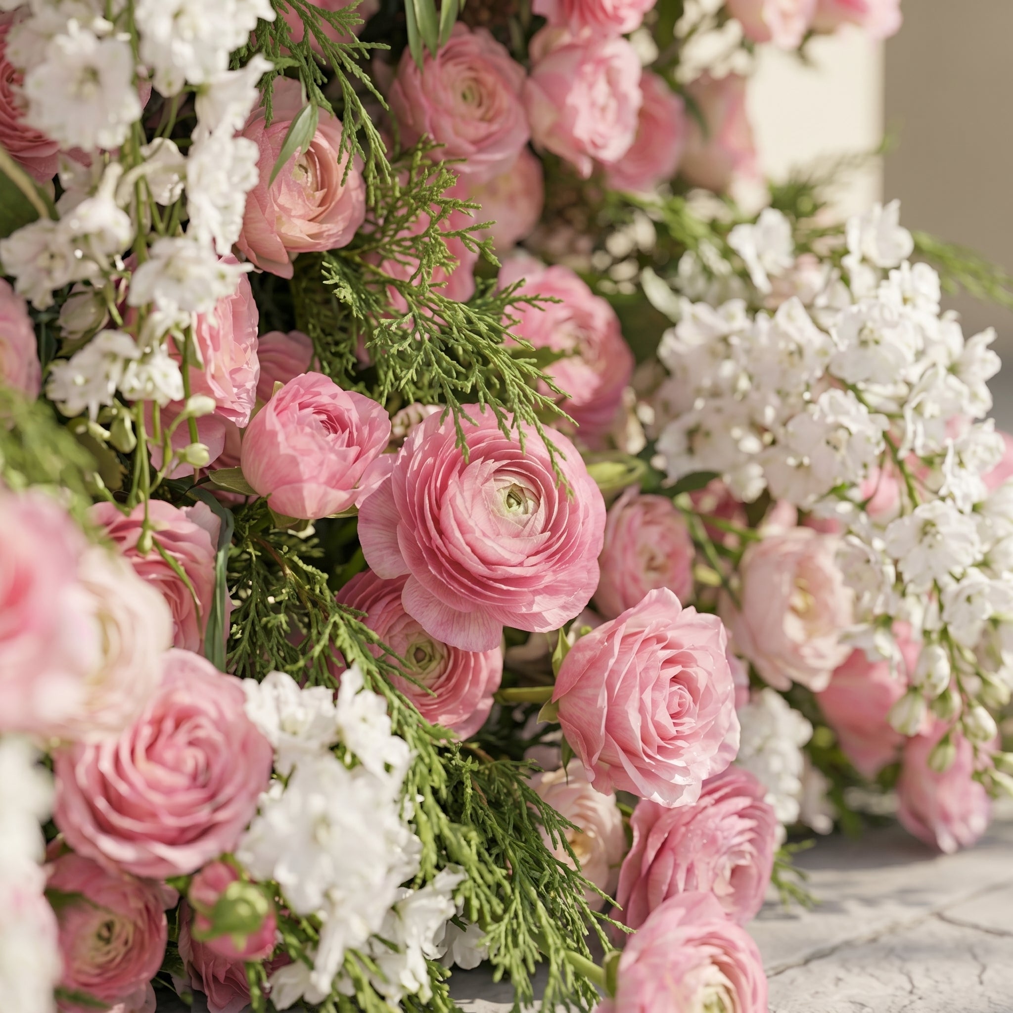 Norenina:5D Soft Blush Pink &amp; Ivory White Silk Rose Flower Wall Roll-Up Fabric Backdrop for Romantic Weddings &amp; Proposals