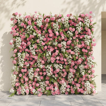 Norenina:5D Soft Blush Pink &amp; Ivory White Silk Rose Flower Wall Roll-Up Fabric Backdrop for Romantic Weddings &amp; Proposals