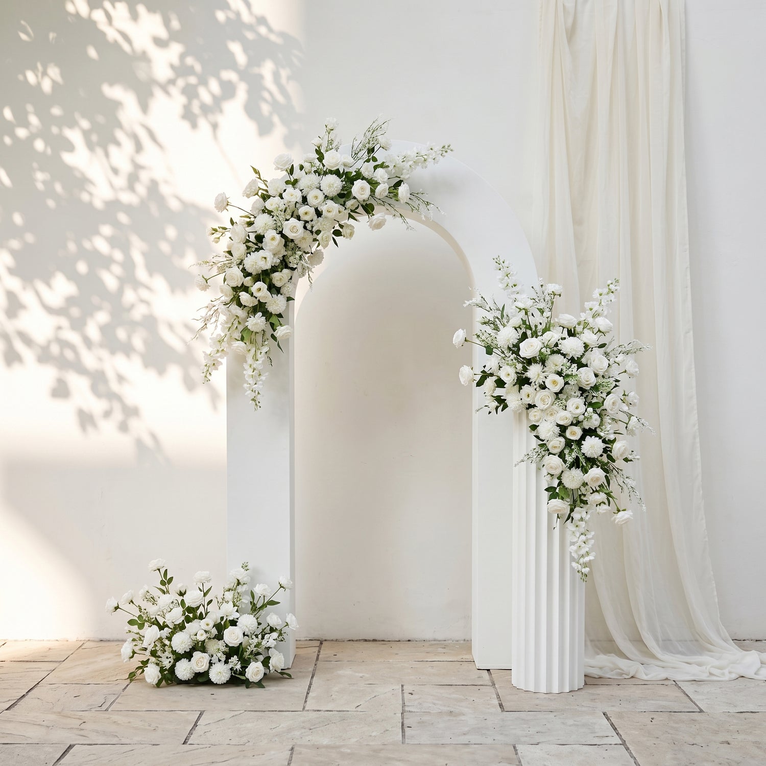 Norenlora:Wedding Background KT Board Decorative White Flower Rows With White Roses Exclude Frame norenlora front
