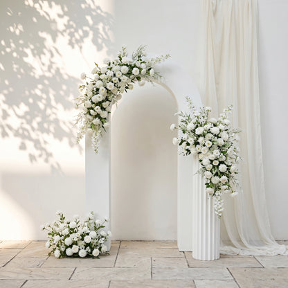 Norenlora:Wedding Background KT Board Decorative White Flower Rows With White Roses Exclude Frame norenlora front