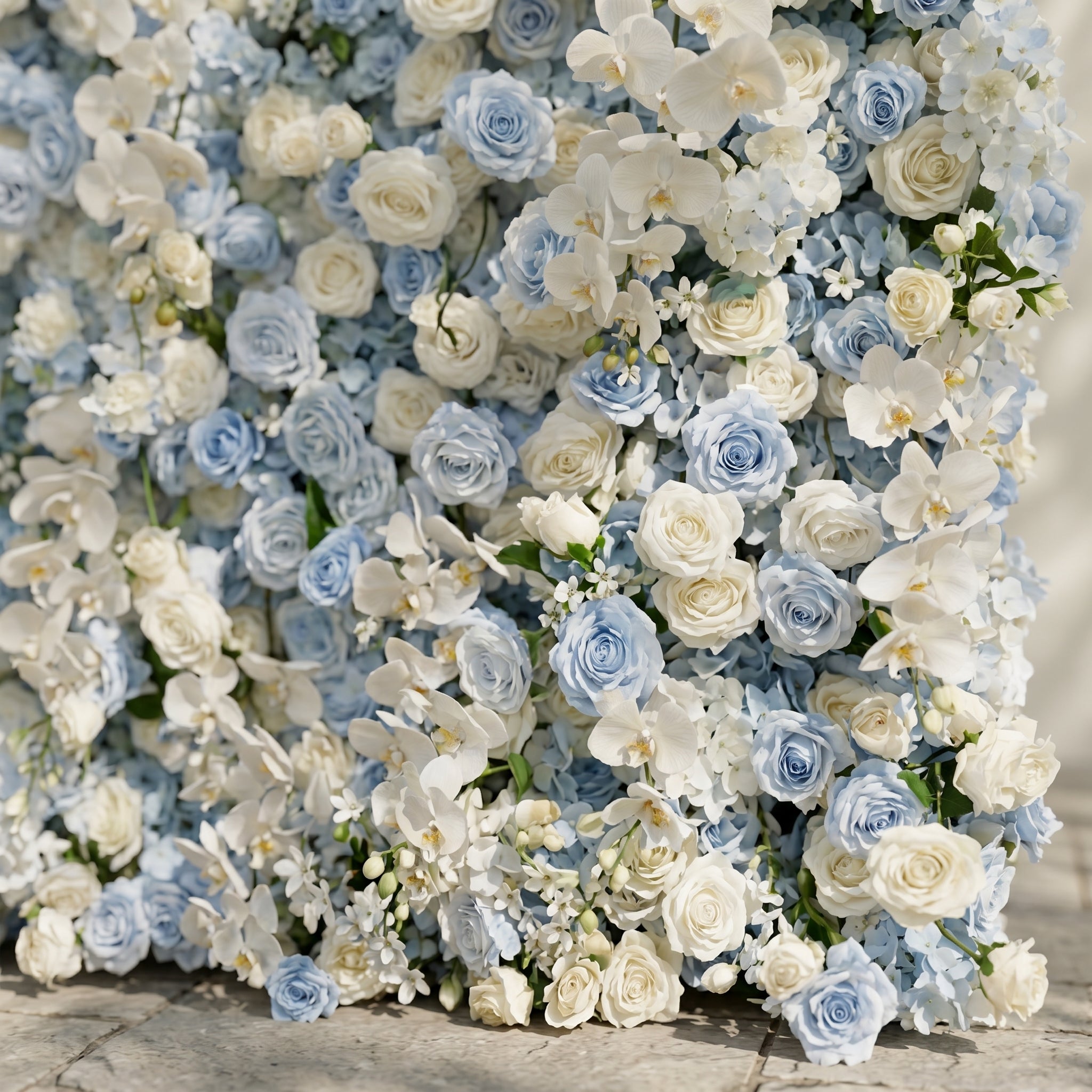 Novdelle:New Luxury 5D Blue&amp;White roses Flower wall for Wedding&amp;Event Decor novdelle detail 3