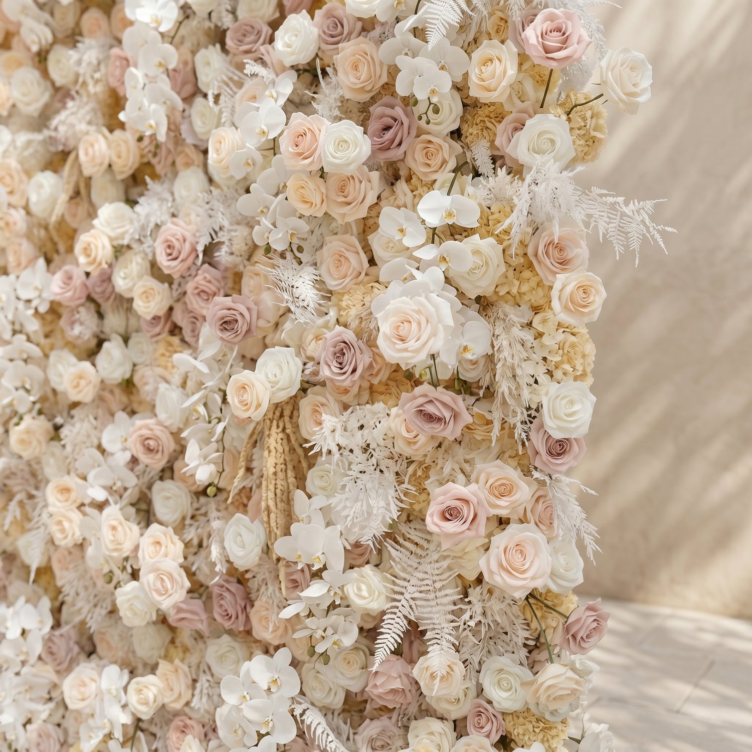 Novmora:5D Neutral Warm Cream Peach &amp; Blush Pink Silk Rose Flower Wall Roll-Up Fabric Backdrop for Romantic Weddings &amp; Proposals